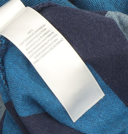 Maine New England Men's Blue Striped Polo Shirt L