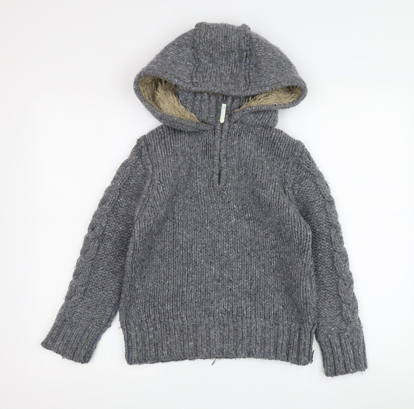 Fat Face Boys Grey Knit Hoodie, 8-9 Years, Wool Blend
