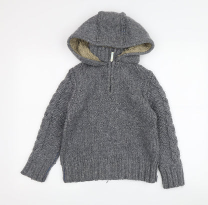 Fat Face Boys Grey Knit Hoodie, 8-9 Years, Wool Blend