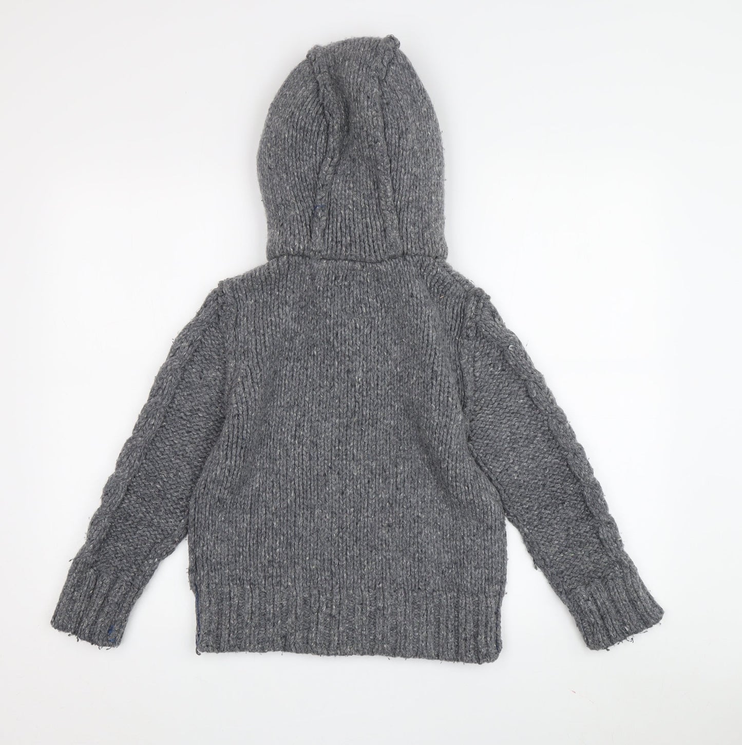 Fat Face Boys Grey Knit Hoodie, 8-9 Years, Wool Blend