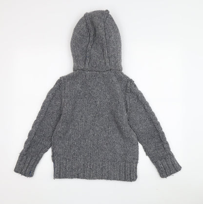 Fat Face Boys Grey Knit Hoodie, 8-9 Years, Wool Blend