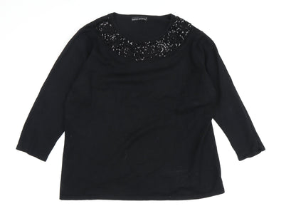 David Emanuel Women's Black Sequin Pullover, M, 3/4 Sleeve