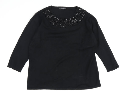 David Emanuel Women's Black Sequin Pullover, M, 3/4 Sleeve