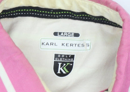 Karl Kertess Men’s Pink Striped Polo Shirt L