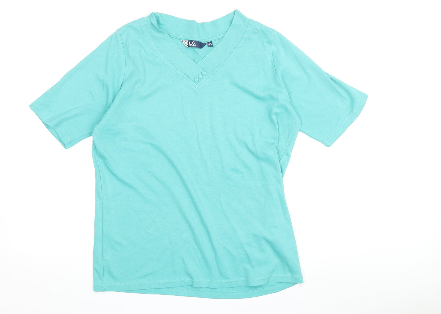 Isle Women's Blue V-Neck T-Shirt, Medium Short Sleeve