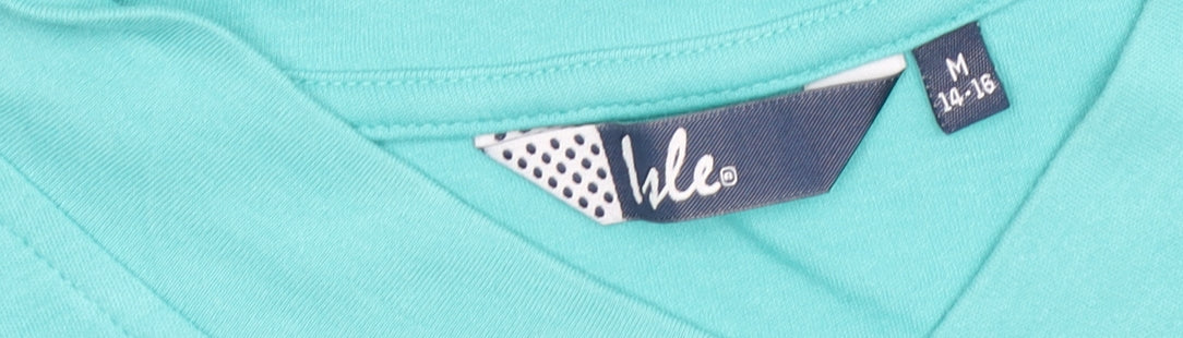 Isle Women's Blue V-Neck T-Shirt, Medium Short Sleeve