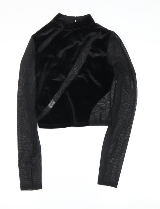 Bershka Women's Black Cropped Velour Blouse