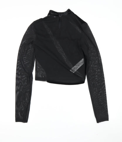 Womens UK Size S Bershka Black Cropped Blouse