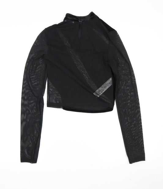 Bershka Women's Black Cropped Velour Blouse