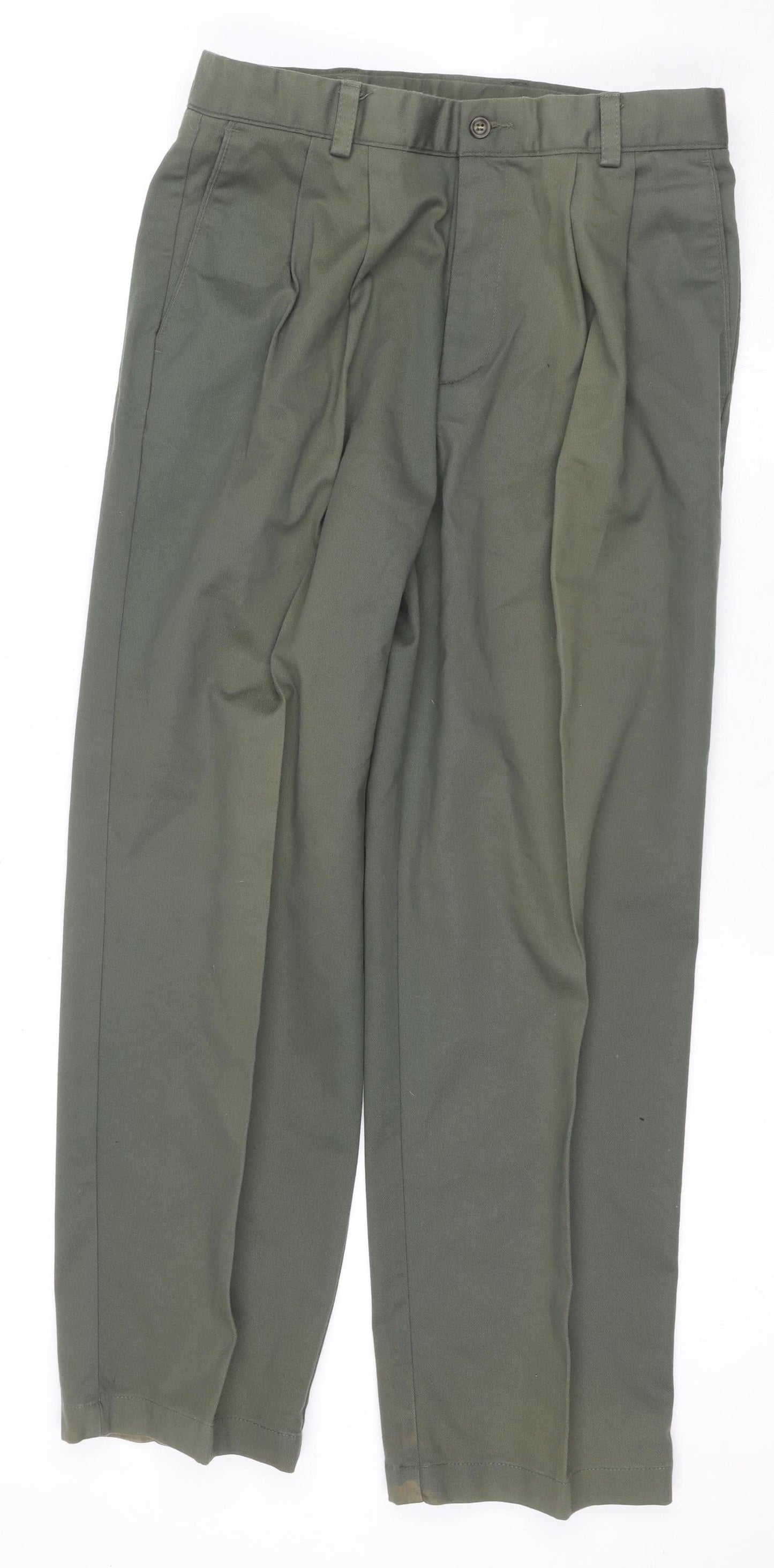 Dockers Men's Green Trousers, Size 33, Button Closure