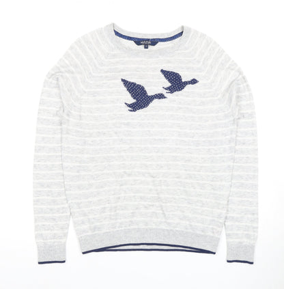 Maine Women's Grey Striped Crew Neck Sweater, Size 12