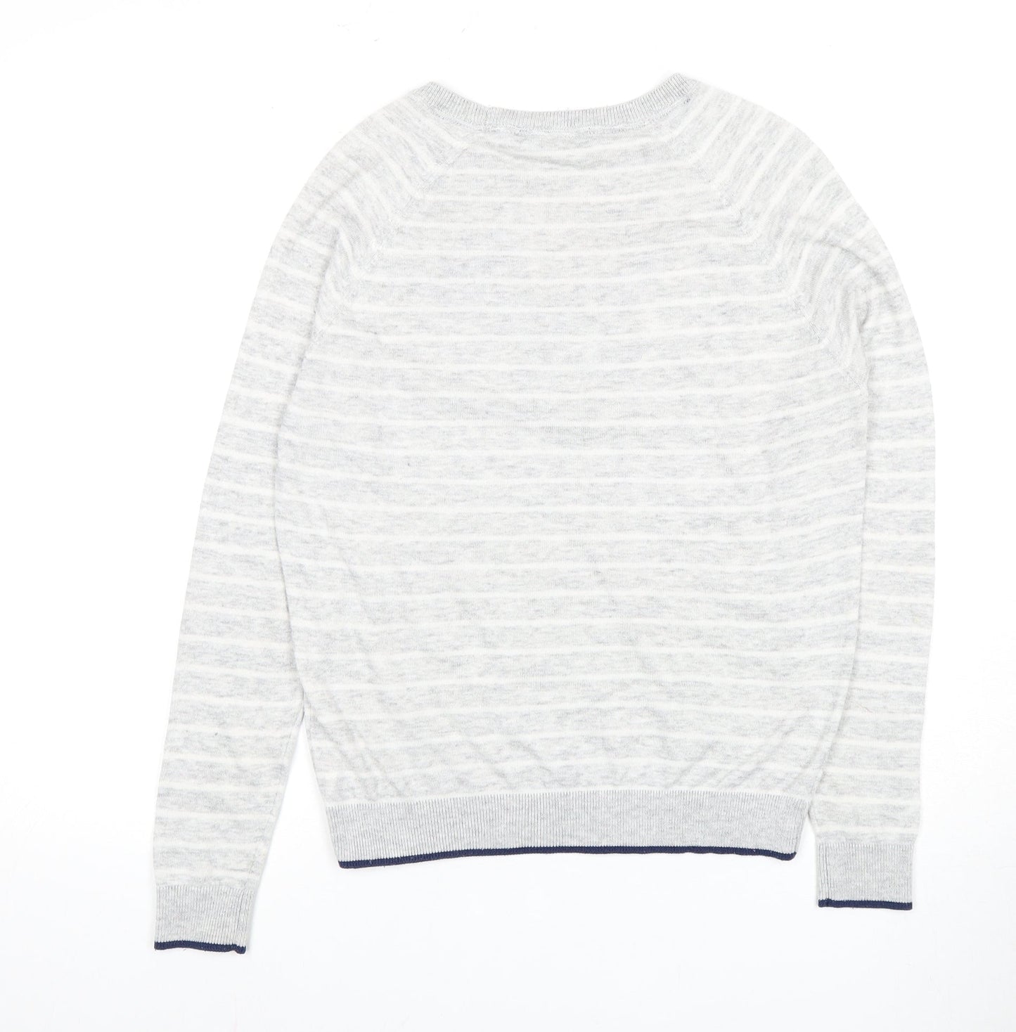 Maine Women's Grey Striped Crew Neck Sweater, Size 12