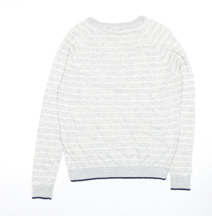 Maine Women's Grey Striped Crew Neck Sweater, Size 12