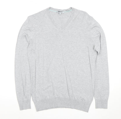 DKNY Men's Grey V-Neck Pullover Jumper, Size S
