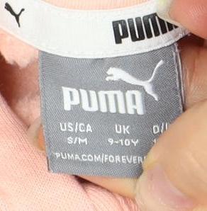 Puma Girls Pink Pullover Hoodie - Size M, Logo, Spring
