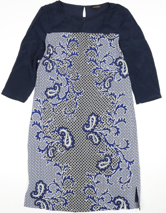 Jaeger Women's Blue Silk Dress, Size 12, 3/4 Sleeve