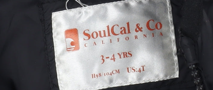 SoulCal & Co Black Boys Puffer Jacket 3-4 Years Hooded