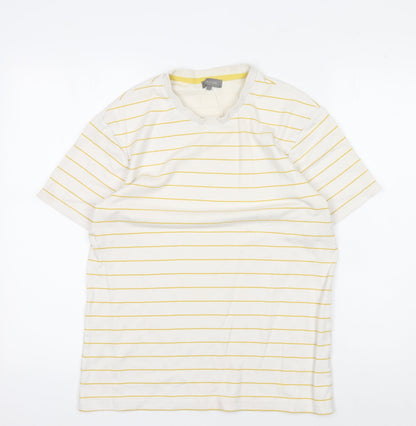 Jaeger Men's White Striped Short Sleeve T-Shirt S