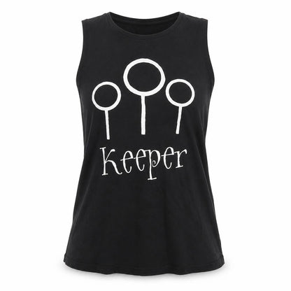 Front view of Harry Potter unisex adults black tank top, size 10