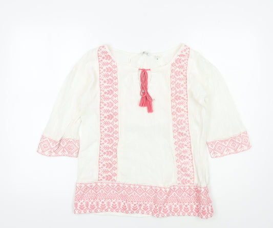 FatFace Ivory Bohemian Blouse Women’s Size 6 Embroidered
