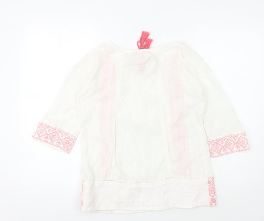 FatFace Ivory Bohemian Blouse Women’s Size 6 Embroidered