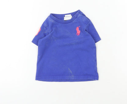 Ralph Lauren Blue Baby T-Shirt, Unisex, 6-9M, Short Sleeve