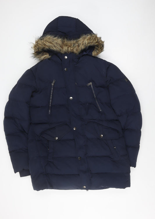 Guess Women's Blue XL Puffer Jacket Hooded Winter Coat