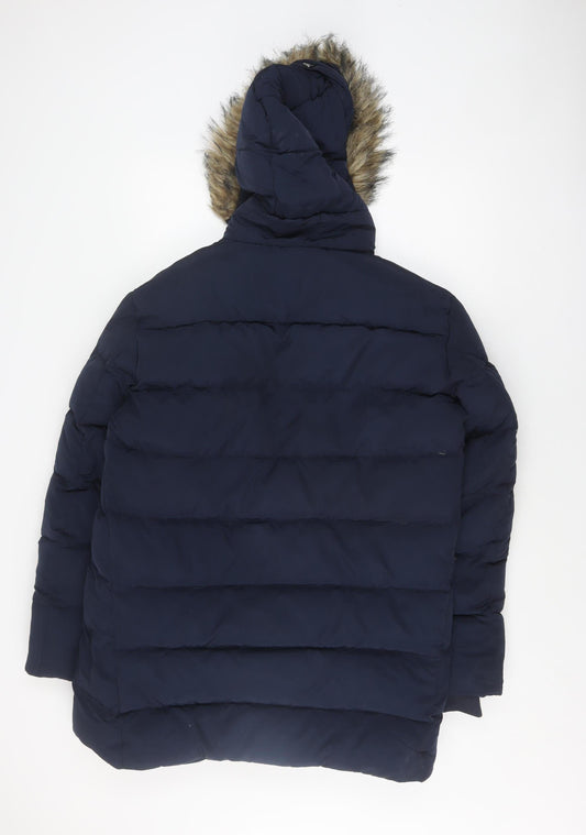 Guess Women's Blue XL Puffer Jacket Hooded Winter Coat