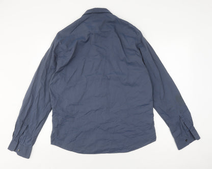 Hugo Boss Men's Blue Long Sleeve Cotton Shirt, Size 42