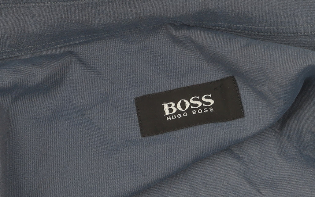 Hugo Boss Men's Blue Long Sleeve Cotton Shirt, Size 42