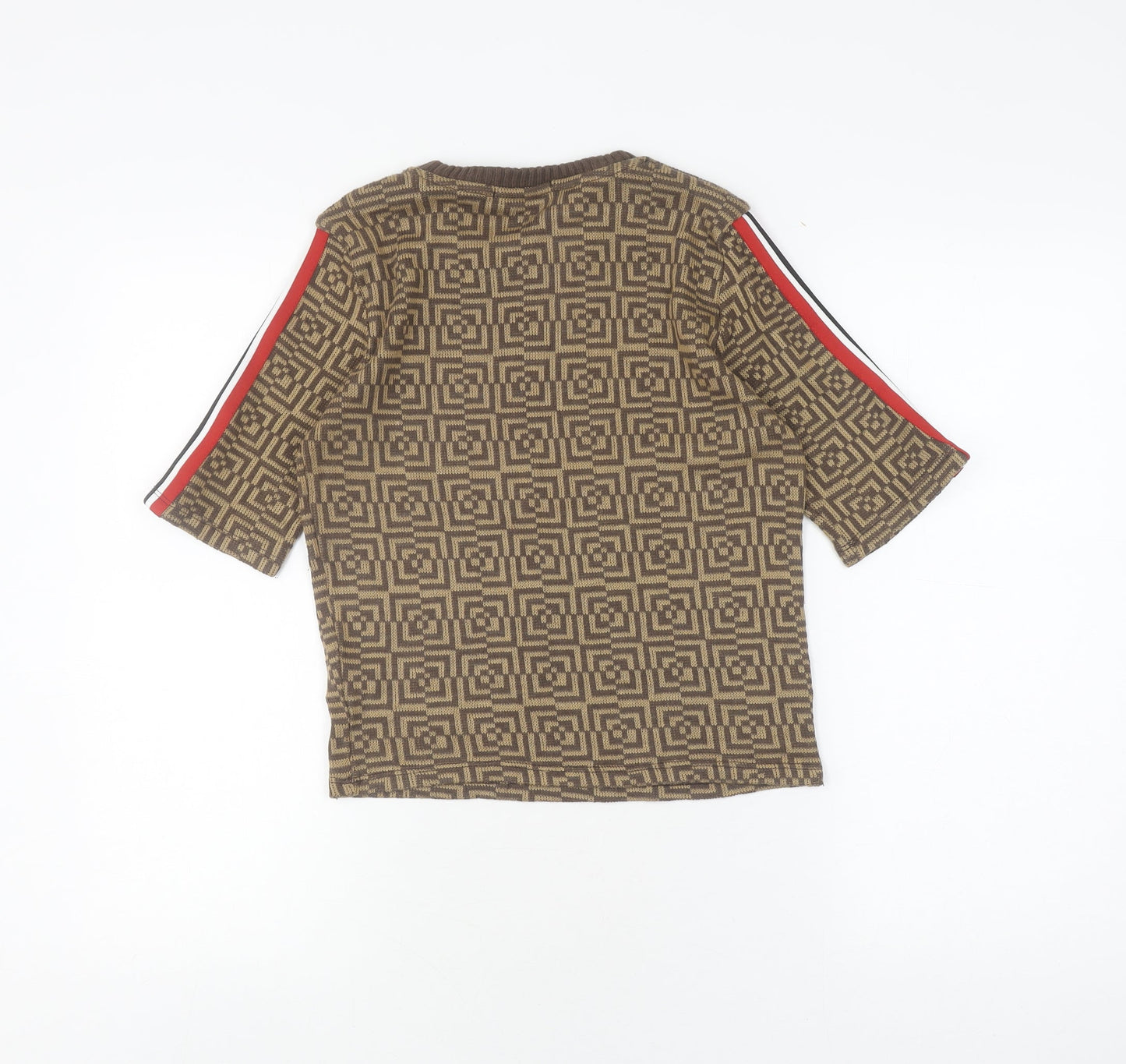 Bershka Women's Brown Knit T-Shirt, Size L, Geometric