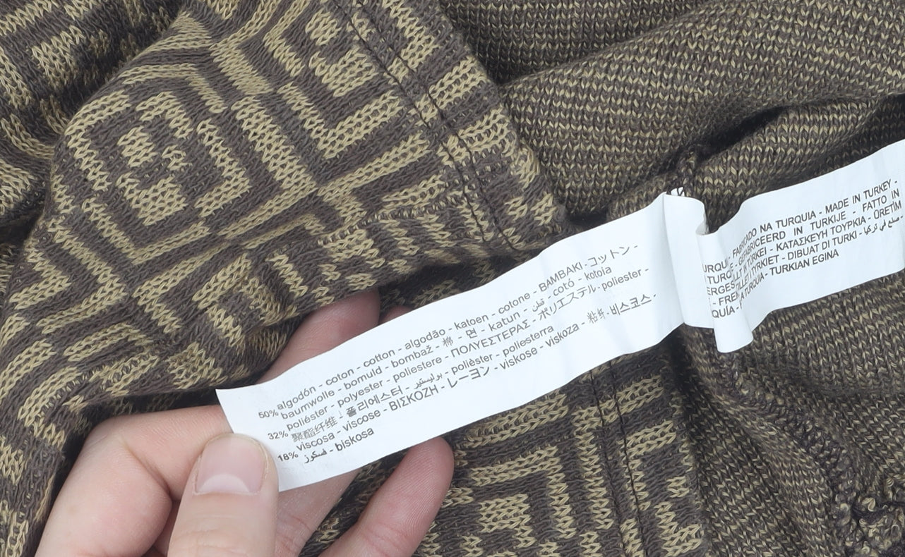 Bershka Women's Brown Knit T-Shirt, Size L, Geometric