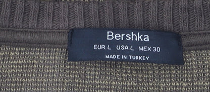 Bershka Women's Brown Knit T-Shirt, Size L, Geometric