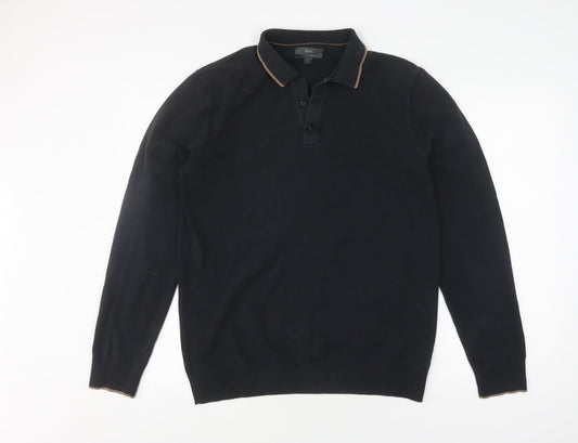 Marks and Spencer Men's Black Long Sleeve Polo, Size L