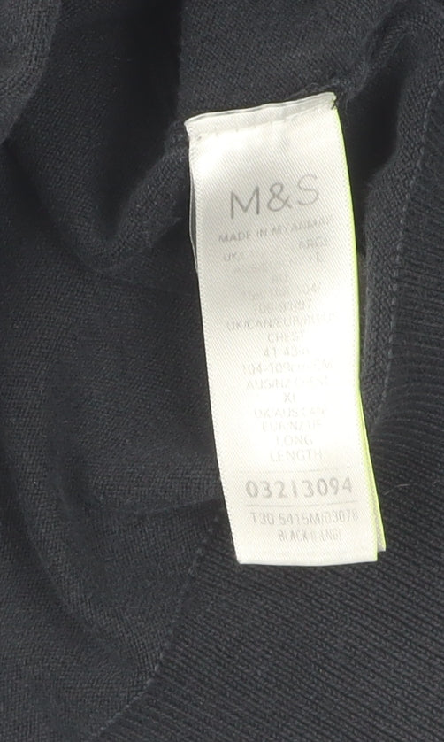 Marks and Spencer Men's Black Long Sleeve Polo, Size L