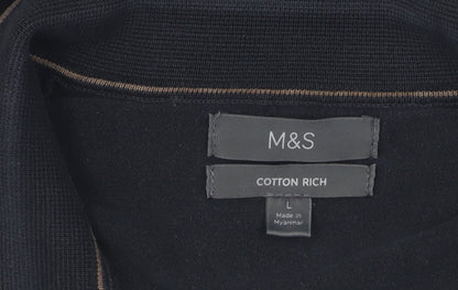 Marks and Spencer Men's Black Long Sleeve Polo, Size L