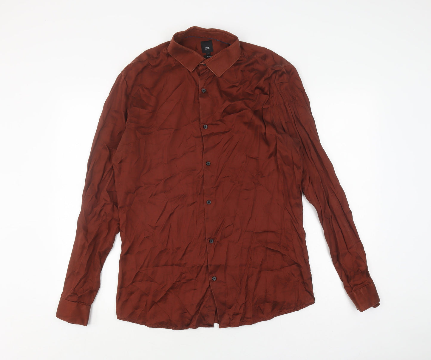 River Island Men's Brown Slim Fit Long Sleeve Shirt L