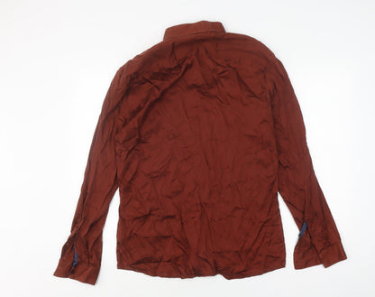 River Island Men's Brown Slim Fit Long Sleeve Shirt L