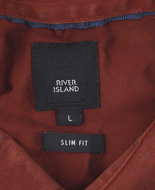 River Island Men's Brown Slim Fit Long Sleeve Shirt L