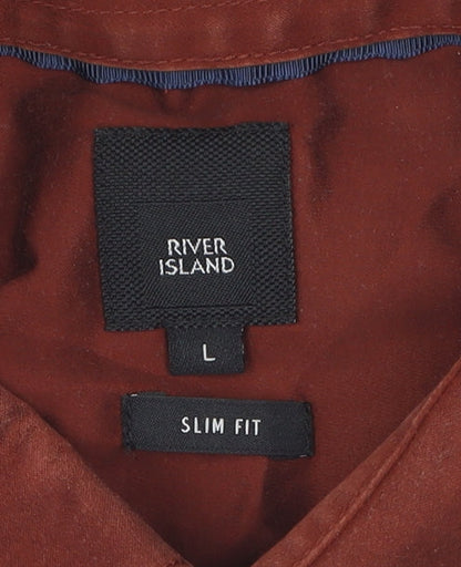 River Island Men's Brown Slim Fit Long Sleeve Shirt L
