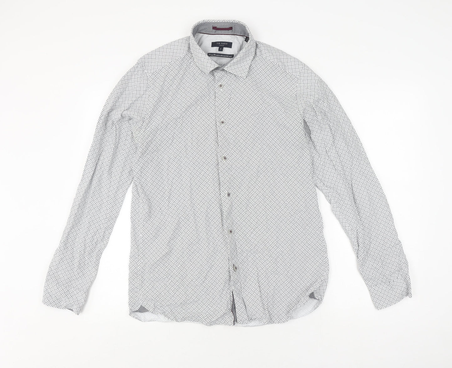 Ted Baker Men's White Geometric Long Sleeve Shirt M