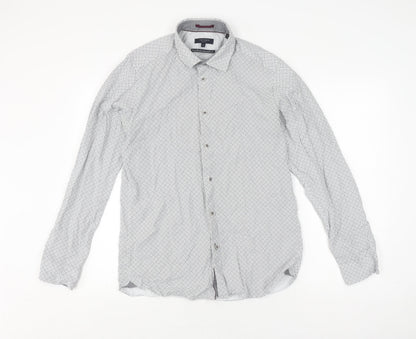 Ted Baker Men's White Geometric Long Sleeve Shirt M