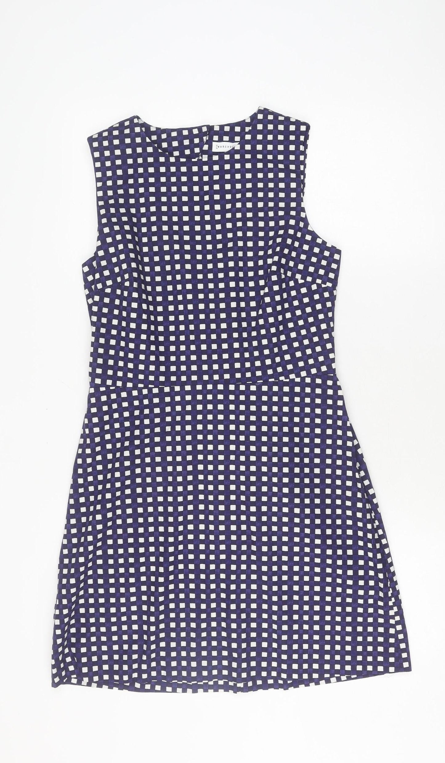 Warehouse Women's Blue Check Sheath Dress, Size 12