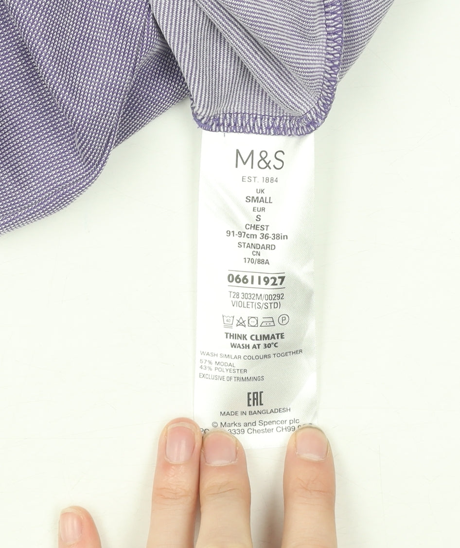 Marks and Spencer Men's Purple Polo Shirt - Size S, Regular Fit