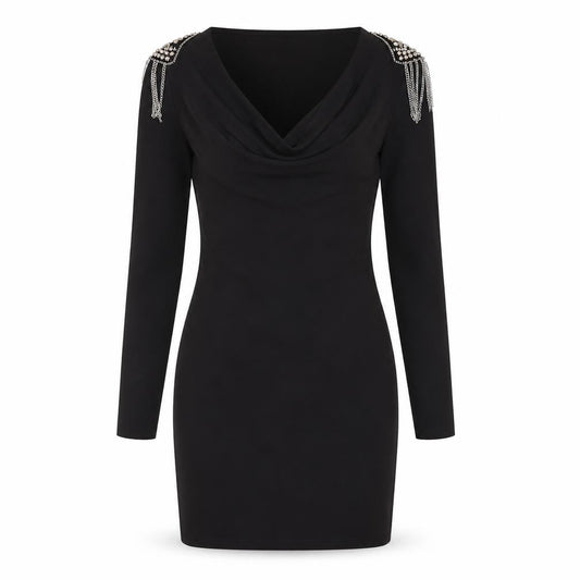 Front view of Club L Women's Black Bodycon Dress S Beaded Party