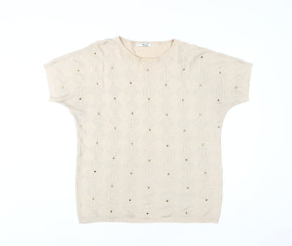 Kiss Collection Women Beige Studded Knit T-Shirt XL
