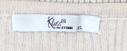 Kiss Collection Women Beige Studded Knit T-Shirt XL
