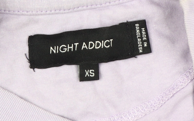 Womens UK Size XS Night Addict Purple Basic T-Shirt