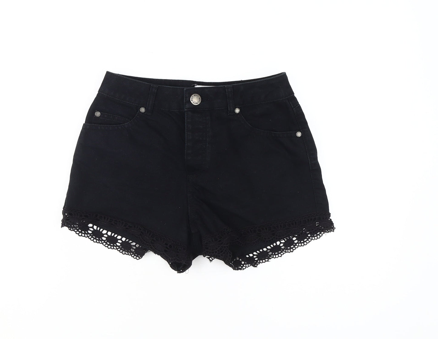 Miss Selfridge Black Crochet Denim Shorts - Women Size 8