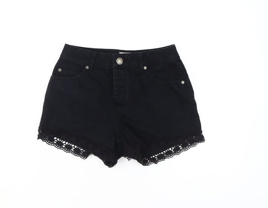 Miss Selfridge Black Crochet Denim Shorts - Women Size 8